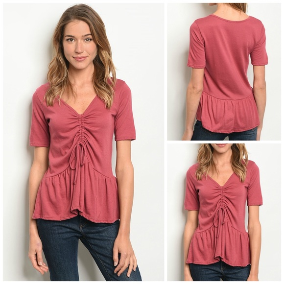 Berry Colored Cinched Front Tunic - Picture 4 of 7